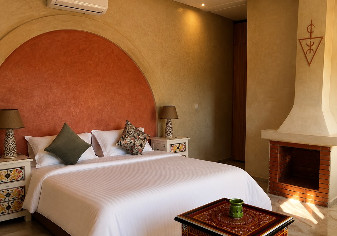 Bungalow bedroom with chimney