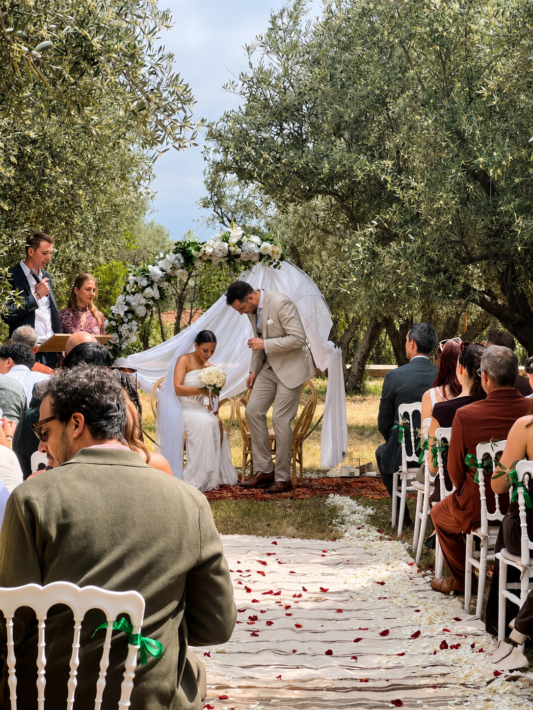 Wedding ceremony under olive trees at Riad Mayo